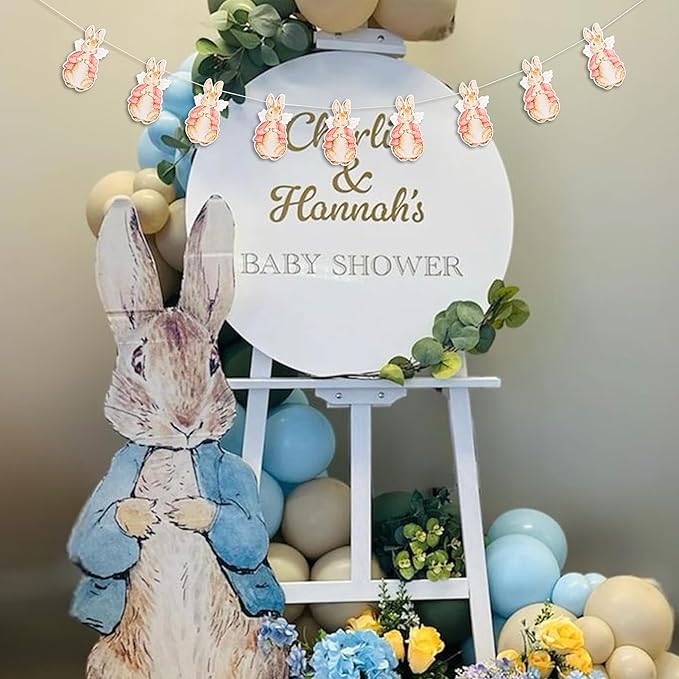 Rabbit Paper Banner - A Little Bunny is On The Way Decoration,Easter Baby Shower Party Supplies,Spring Party Decorations for Gender Reveal