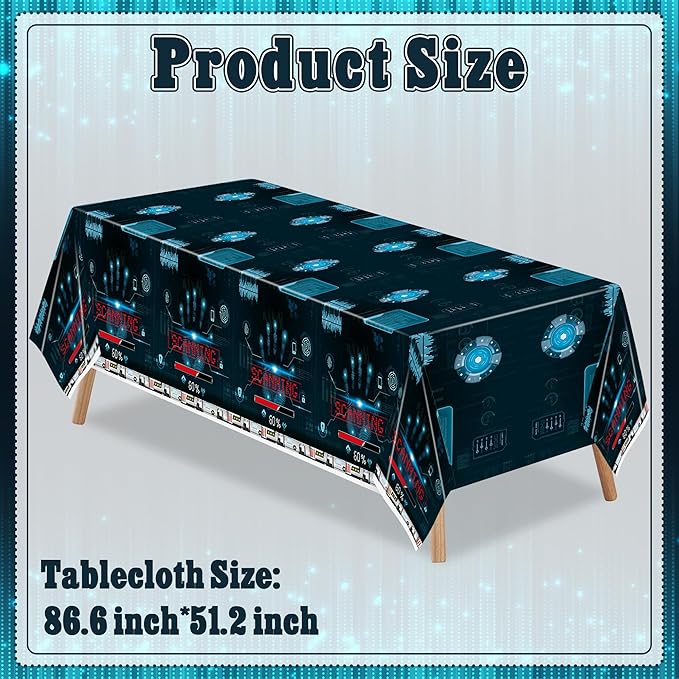 K1tpde Blue Spy Party Tablecloths - 3PCS Secret Agent Theme Table Cover for Kids Birthday Party Escape Room Plastic Tablecloth Mystery Decorations for Boy Spy Detective Supplies