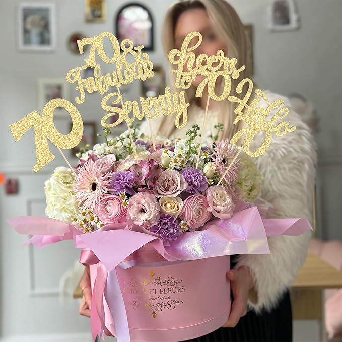 Gyufise 15Pcs 70th Birthday Centerpiece Sticks Seventy Happy 70th Table Flower Centerpieces Sticks Cheers to 70 Floral Decorations for 70th Birthday Party Centerpieces Supplies Gold