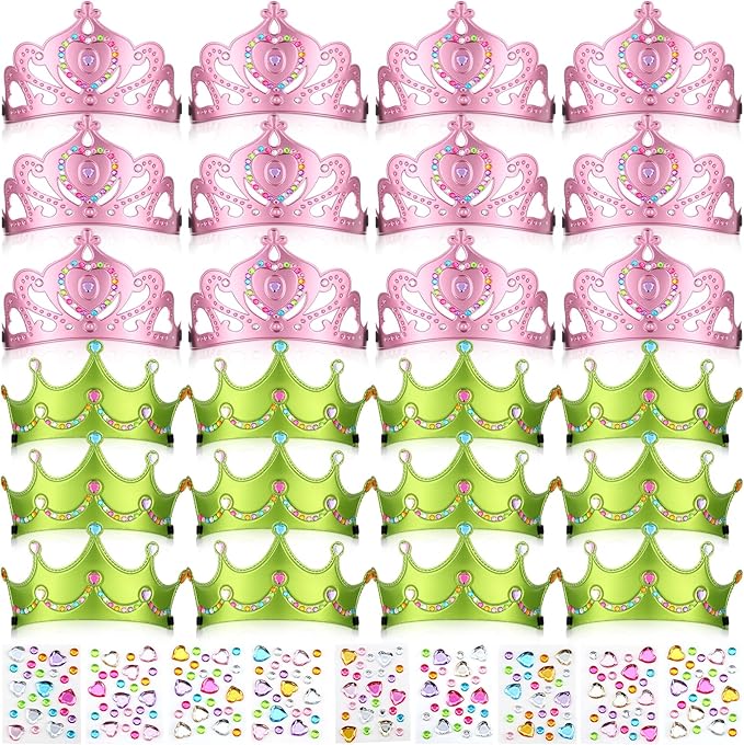 Yaomiao 44 Pcs Birthday Foam Crowns for Kids Princess Tiaras King Hat Bulk Diamond Sticker Kits for Crown Party Supplies