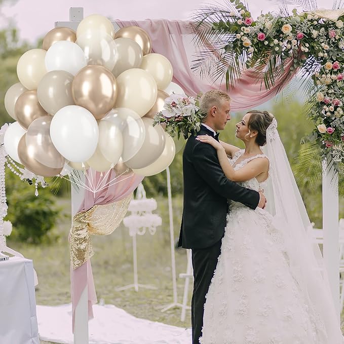 Beige White Gold Balloons, 60PCS Nude Metallic Champagne Gold Cream White Clear Balloon Ivory White Sand Transparent Neutral Balloons for Birthday Boho Wedding Anniversary Engagement Party Decoration
