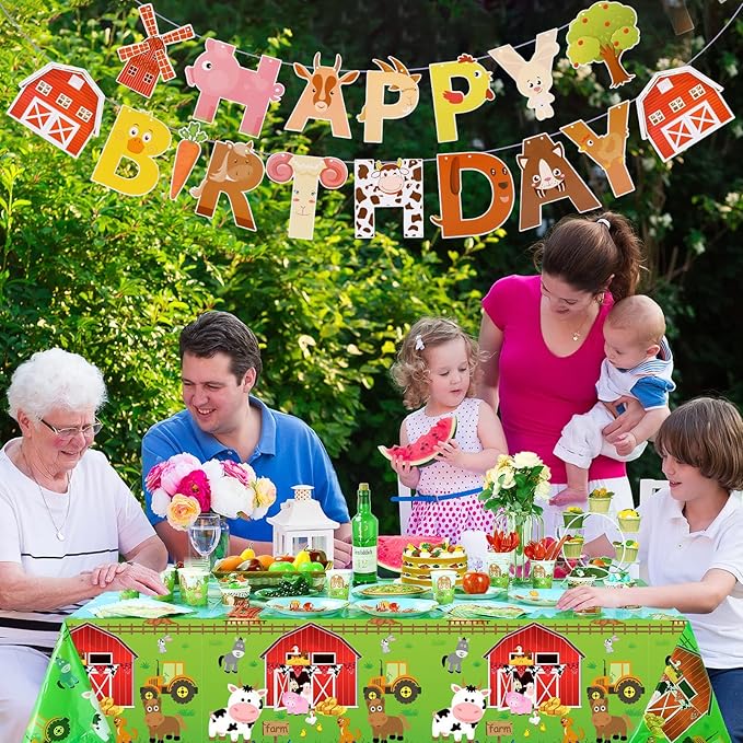 Pajean 171 Pcs Farm Birthday Decorations Happy Birthday Animals Theme Party Supplies 24 Guests Dinner Plates Dessert Plates Cups,Napkins and Banner for Baby Shower Farm Party Decoration(Vivid)