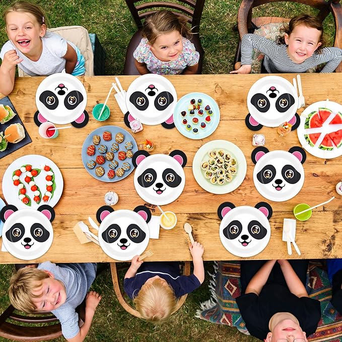 48Pcs Panda Birthday Party Supplies Panda Paper Plates Disposable Pandas Dessert Dinnerware Pandas Themed Party Favors Decorations Tableware Decor for Kids Cartoon Baby Shower Decoration
