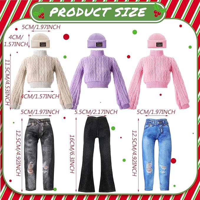 6 Pcs Winter Doll Clothes 11.8 Inch Fashion Doll Accessories Set Sweaters Denim Pant Clothing Sweet Outfits for Winter Spring Party Birthday Gift(Multicolor)