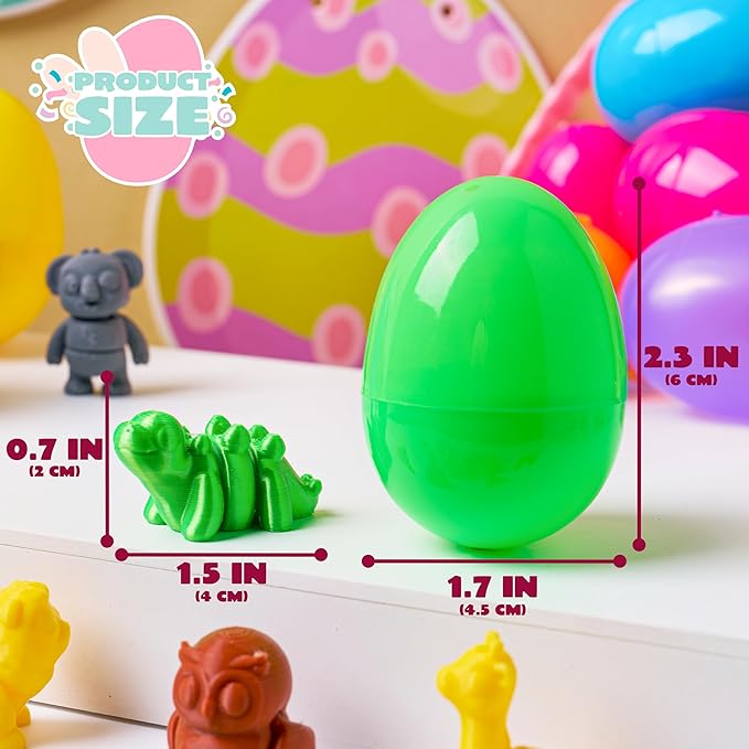 JOYIN 24 Pcs Prefilled Easter Eggs with 3D printed Mini Animals, 3D Articulated Toys for Party Favors, Basket Stuffers, Goodie Bag Fillers, Classroom Prize Supplies, Party Games for Boys & Girls