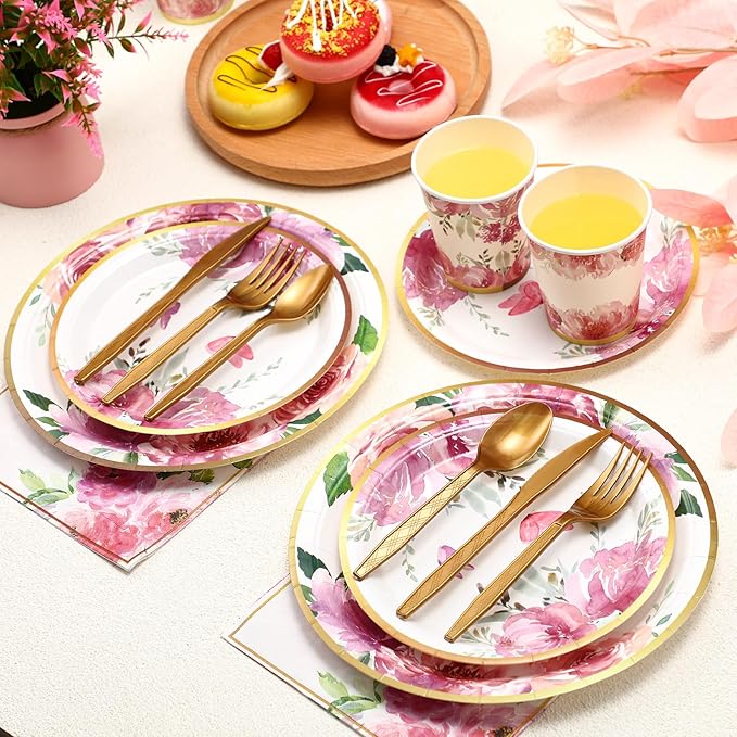 350 Pcs Tea Party Supplies Spring Summer Sage Green Sunflower Party Tableware Set Disposable Plates Napkins Paper Cups Plastic Cutlery Set For Birthday Bridal Baby Shower Serves 50(Floral)