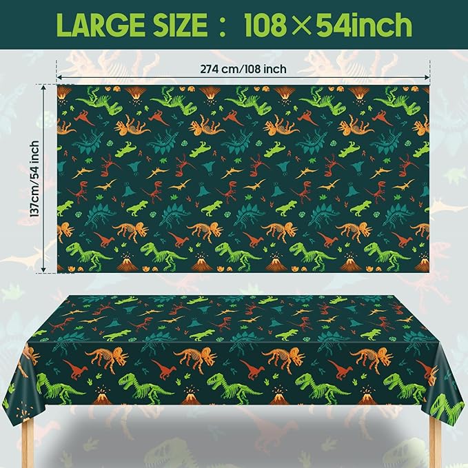 Tudomro 1 Pcs Dinosaur Plastic Party Tablecloth Dinosaur Birthday Table Cover Decorations Disposable Table Cover for Birthday Party Supplies, 54 x 108 Inch