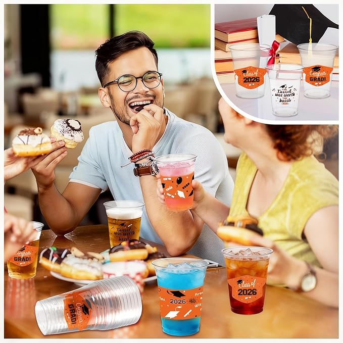 GuassLee Black and Orange Graduation Decorations Class of 2026, 50 Pack 12 oz Graduation Plastic Disposable Cups for Drinks 2026 School Grad Party Favors Supplies