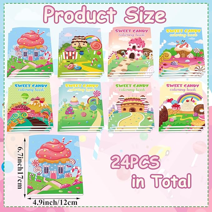 Lyosehy 24PCS Coloring Books Colours Candyland Theme Party Favors Candyland Coloring Books Bulk Sweet Ice Cream Theme Birthday Party Drawing Book Craft Supplies