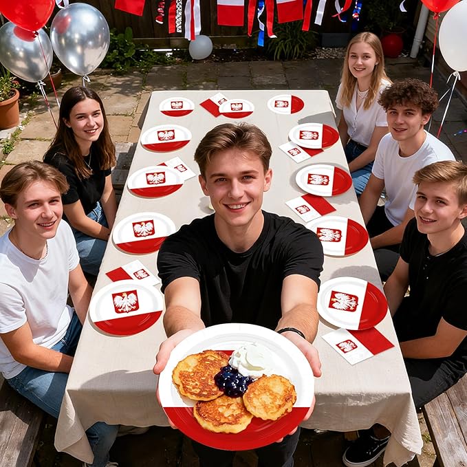 96Pcs Poland Flag Party Decorations National Country Decoration Poland National Day Plates and Napkins Tableware Set for Polish Red and White Patriotic Festival Party Supplies，Serves 24