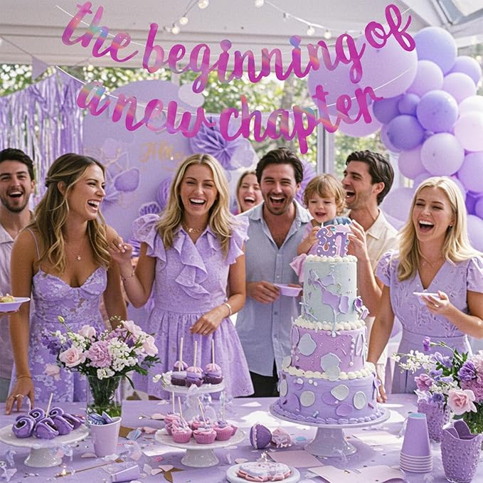 BEISHIDA Double-Sided Rainbow Purple The Beginning of A New Chapter Banner,Farewell Book Themed Housewarming Party Congratulations Decorations,Going away party Retirement Garland,Graduation Sign 2026 Banner