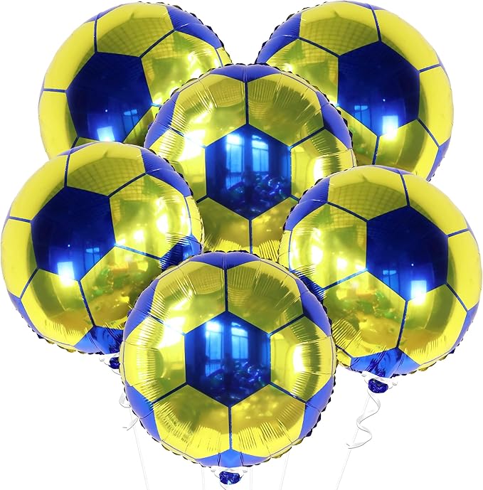 KatchOn, Yellow and Blue Soccer Balloons - 18 Inch, Pack of 6 | Soccer Birthday Party Decorations, Sports Themed Party Decorations | soccer decorations For Party With Blue and Yellow Balloons