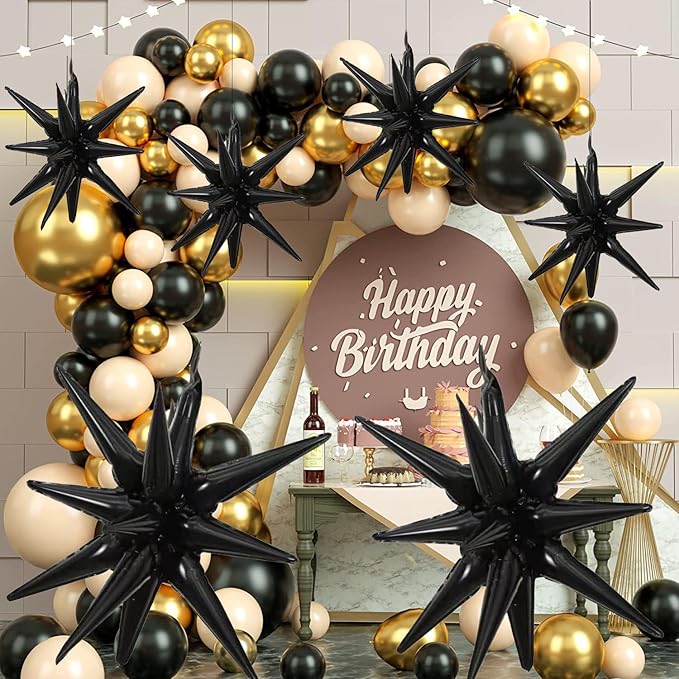 6 Pcs Black Star Foil Balloons One-Piece 14-Pointed Star Balloon 4D Starburst Cone Mylar Balloon 22inch Christmas Birthday Wedding Wedding Anniversary Party Supplies (22&27 Inches Black)