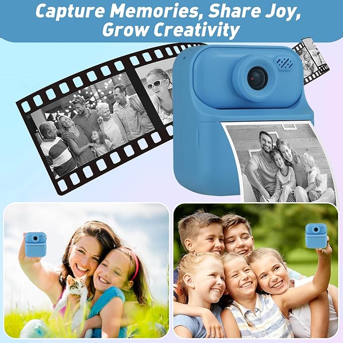 Kids Instant Print Camera – Digital Camera for Girls Boys Age 3-10, Thermal Printing with Filters & Stickers – Birthday, for Kids, Toys for Ages 3-13, Teen Girl Trendy Gift (Blue)