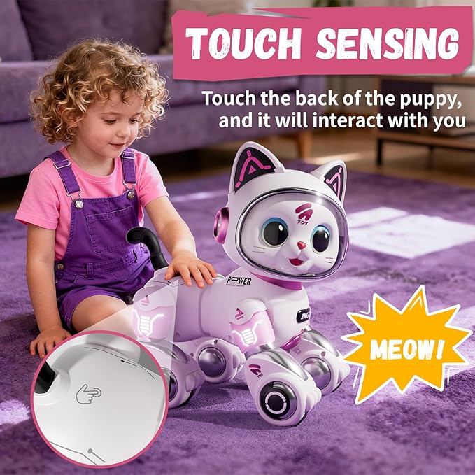 RC Stunt Robot Cat Toys for Ages 8-13 with LED & Sounds, Rechargeable Interactive Remote Control Pet Puppy for 8+ Year Old Kids Girls Boys Birthday Gift, Dancing, Walking & Touch Sensing