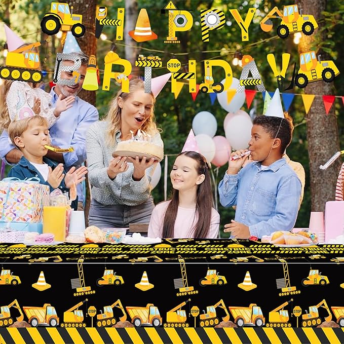 3 Pieces Construction Table Cloth 54 x 108 Inch Dump Truck Table Covers for Construction Theme Boys Baby Shower 1st 2nd 3rd 4th Birthday Party Supplies Table Decorations Favors