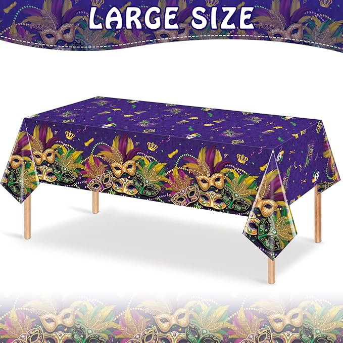 6 Pack Mardi Gras Tablecloth, Masquerade Dancing Table Decorations, Plastic Purple Table Cover Backdrop for Mardi Gras Carnival Party Supplies and Decors, 54 x 108 Inch
