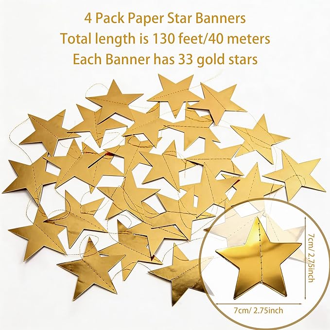 Birthday Decorations - Glitter Star Garland Banner 2026 Party Decor | Star Streamers Hanging Banner Twinkle Backdrop for Graduation Decorations Classroom Wedding Holiday Supplies 130 Feet