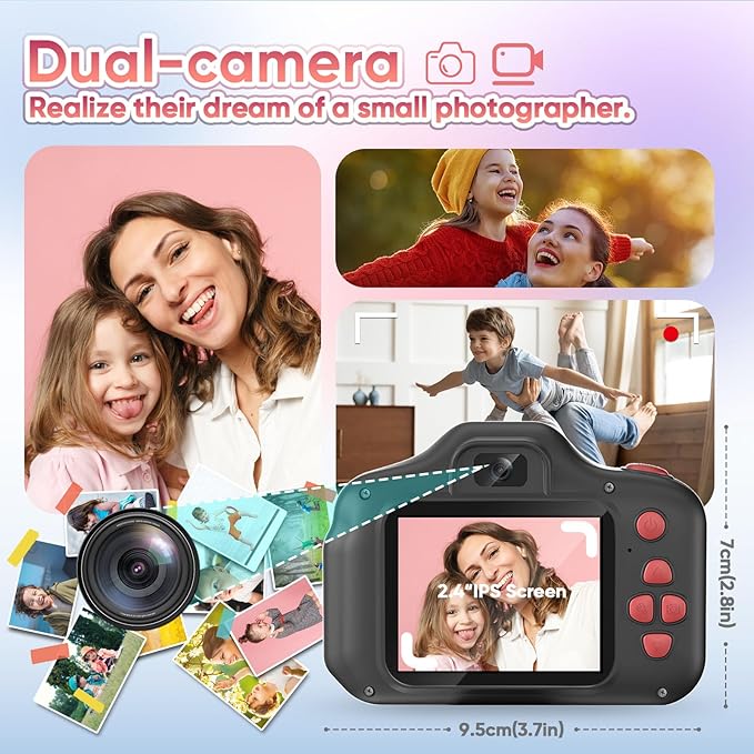 Seckton Kids Selfie Camera for Girls Age 3-9 Pink & Digital Video Cameras with Flash for Kids 6-10, Portable Camera Toy 3 4 5 6 7 8 9 10 Year Old Boys Girls Black
