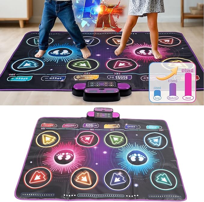 Electronic Dance Mat, Dual Player Dance Pad Built in Music, Interactive Game Mat with Challenging Game Modes, for Kids Home Use