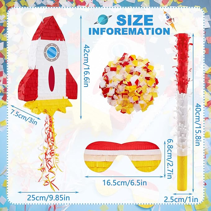 Space Piñatas for Birthday Party Rocket Piñata with Stick, Blindfold, Confetti for Adults Birthday Baby Shower Party Supplies