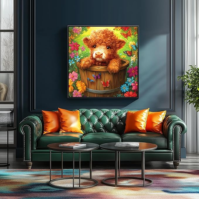 500 Piece Puzzles for Adults - Cute Highland Cow Floral Butterfly Jigsaw Puzzle, Vibrant Nature Art Puzzle for Relaxation & Home Decor 20x20 Inches