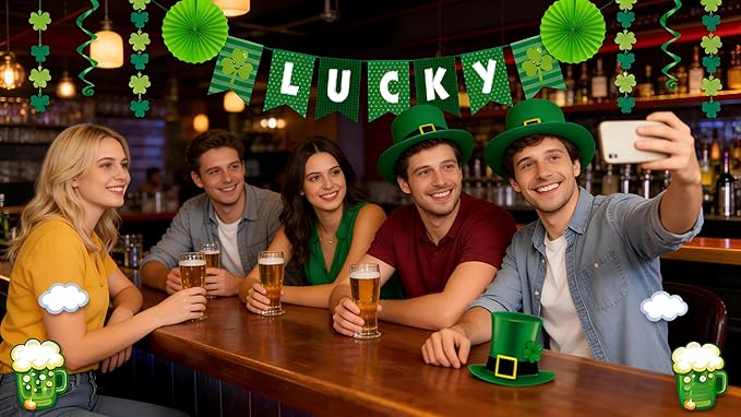 St Patricks Day Decorations Pre-Assembled Shamrock Lucky Banner Garlands Clover Hanging Swirls Irish Decor for Home Saint Patrick Party Supplies