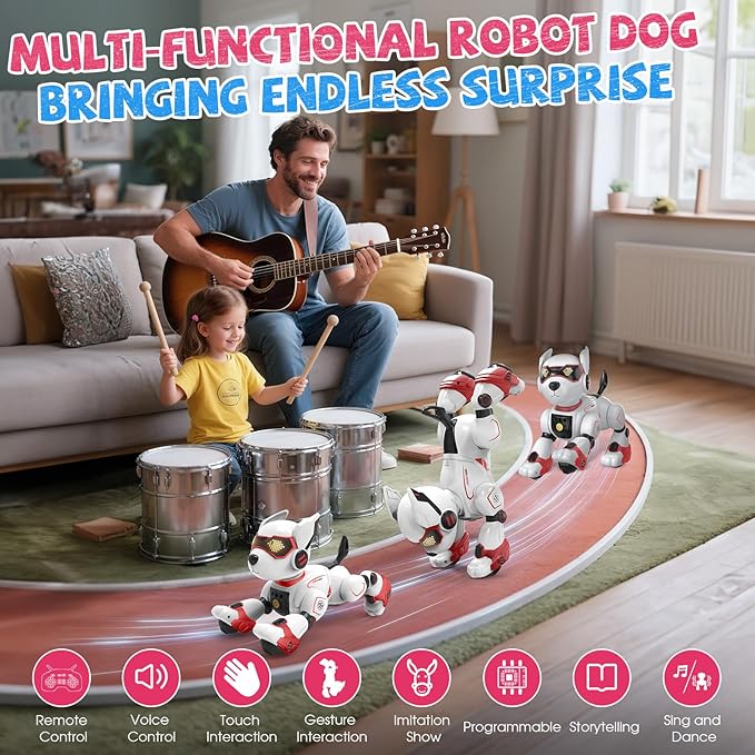 Robot Dog for Kids, Remote Control Dog with Voice Touch Interaction and lmitation Show, Programmable Gesture Sensing Dog Robot, Singing, Dancing, Talking, Smart Stunt Robot Dog Toy Gift for Boys Girls