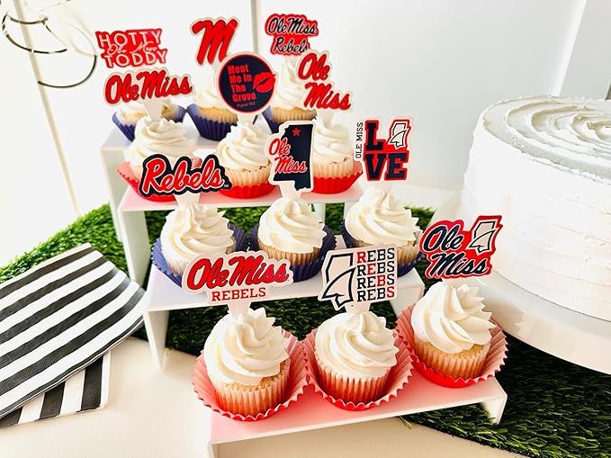 Ole Miss Cupcake Topper Party Supplies for Football, Birthday, Graduation Party Decorations (24 Pieces) (Ole Miss Rebels)