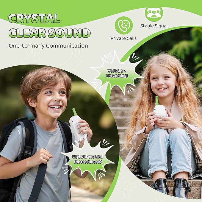 Walkie Talkies for Kids 2 Pack: 22 Channels 2 Way Radio Toys for 3-12 Year Old - VOX LED 3 Miles Long Range - Camping Hiking Birthday Boys Girls Green