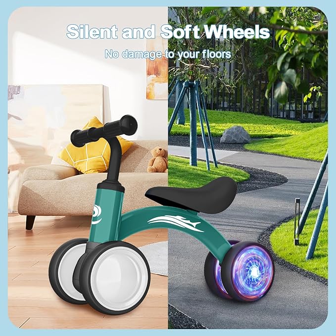 Colorful Lighting Baby Balance Bike Toys for 1 Year Old Boy Girl Gifts, 10-36 Month Toddler Balance Bike, No Pedal 4 Silence Wheels & Soft Seat First Riding on Toys, 1st Birthday Gifts