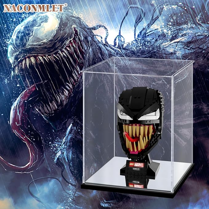 Premium Clear Acrylic Display Case with LED Lighting – Dustproof UV-Protected Showcase for Lego Venom Mask 76187, Star Wars Helmets & Figure Collectibles – Naconmlet
