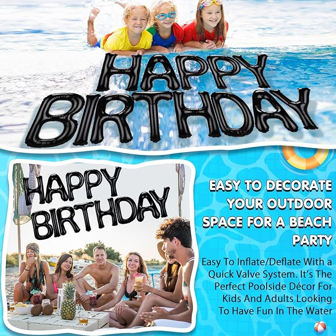 Shappy 20'' Happy Birthday Pool Large Floating Letter Balloons with Adhesive Dots Inflatable Pool Decorations for Summer Birthday Party