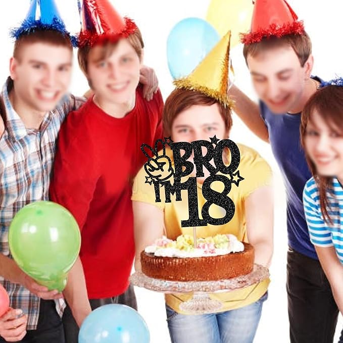 1 PCS Brother I'm 18 Cake Topper Glitter Star Happy 18th Birthday Cake Pick Bro I'm 18 Cake Decoration It's My 18th Birthday Decorations for Boys Cheers to 18 Years Old Birthday Party Supplies Black
