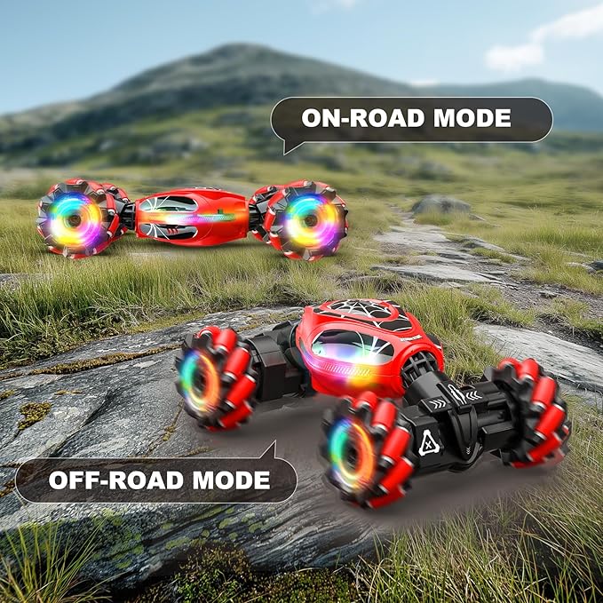 Gesture RC Car, 1:18 4WD Transform Off-Road Stunt Car with Gesture & Remote Control, 360° Flips Drift Vehicle with LED Lights Music, All Terrain Toy Cars Gifts for Boys Girls Age 6-12