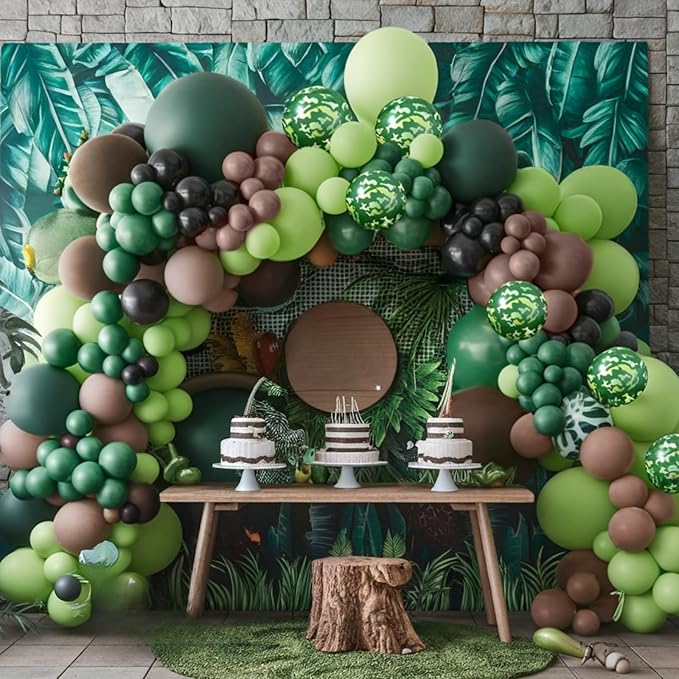 Green Brown Black Balloons, 50Pcs 12 Inches Dark Avocado Green Black Brown Camouflage Balloons for Kids Boys Dinosaur Theme Birthday Hunting Camo Adventure Theme Party Baby Shower Decorations