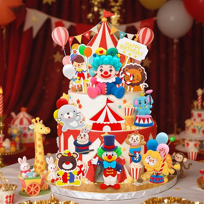 Knana 18Pcs Circus Cake Toppers Circus Cake Decorations Circus Party Decorations for Carnival Baby Shower Birthday Party Supplies