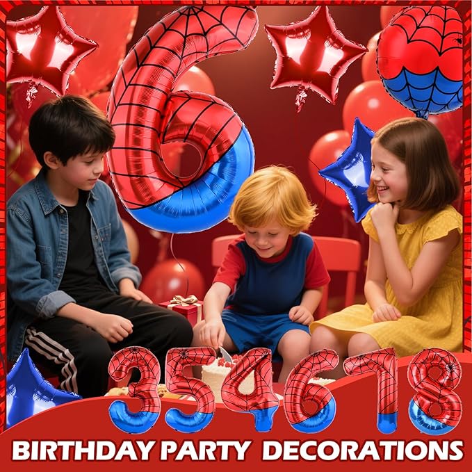 40 Inch Spider Theme Number Balloon, Number Block Foil Number 6 Balloons Large Big Numbers Helium Balloon for Girls Boys 6th Birthday Theme Party Decorations (Number 6)