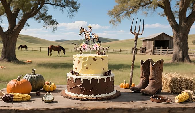 Cowgirl Birthday Cake Topper - Western Cowgirl Happy Birthday Cake Topper for Cowgirls Girls Women' Birthday Party Supplies - Horse Cake Toppers