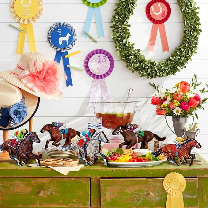 6pcs Derby Decorations Horse Racing Decorations Table Centerpieces Wooden,Double Sided Derby Table Decorations Horse Racing Party Supplies,Derby Party Decorations