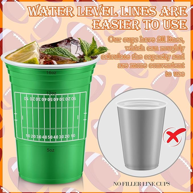 Norme 48 Pcs Football Party Supplies - 16 oz Thick Plastic Disposable Cups for Hot Cold Drinks, Wine, Coffee - Holiday Themed Party Favors
