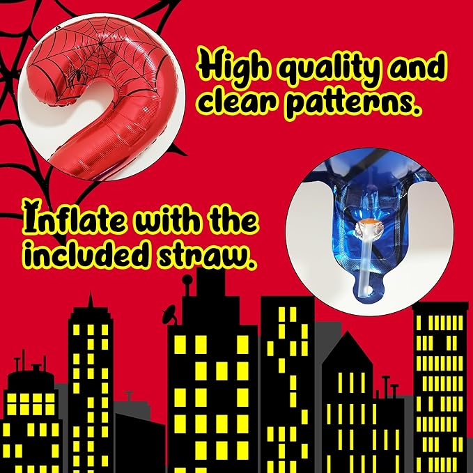 40 Inch Giant Spider Theme Number Foil Balloons Large Number 2 Balloons Kids Party Balloons Birthday Party Decorations Supplies Number 0-9 Available for Kids' Birthday Anniversary Party