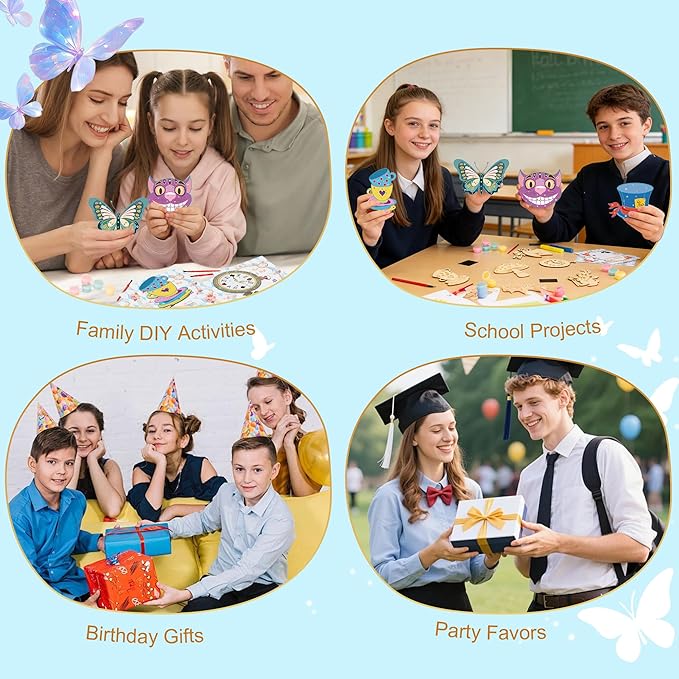 Bafeil 24 Sets Alice Party Favors, DIY Wooden Painting Crafts Kit with Magnets, Wonderland Birthday Decorations, Tea Party Supplies Goodie Bags Gifts Stuffers Prizes Classroom Rewards