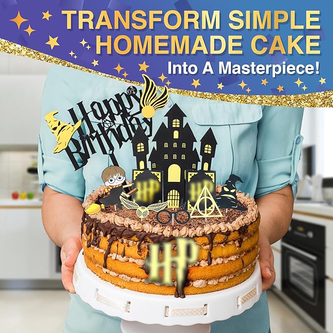 Cake Topper Decorations for Little Magicians - Sparkling Birthday Cake Toppers, Easy Installation & Adjustment, Bend & Fade Resistant Materials - Magical Birthday Decorations for Boys & Girls