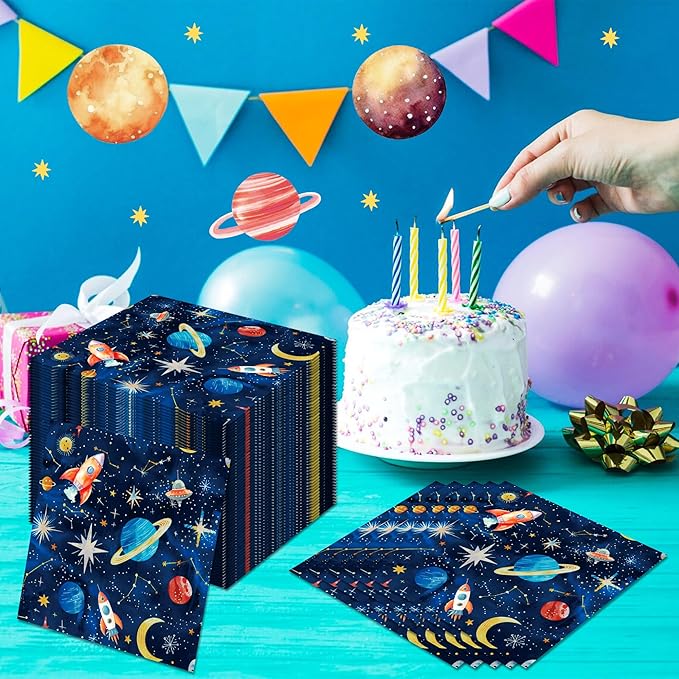 Outer Space Party Napkins, 40PCS Outer Space Napkins Disposable, Astronaut Partys Supplies Birthday Decorations, Rocket Ship Party Dinner Paper Napkins for Wedding, Theme Partys, Birthday, 6.5" x 6.5"