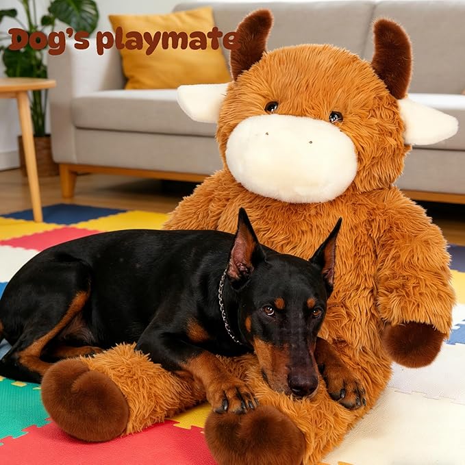 32" Big Highland Cow Stuffed Animal, Giant Highland Cow Plush Toy Huge Size Fluffy Plushy Fat Plushie Gift for Kids