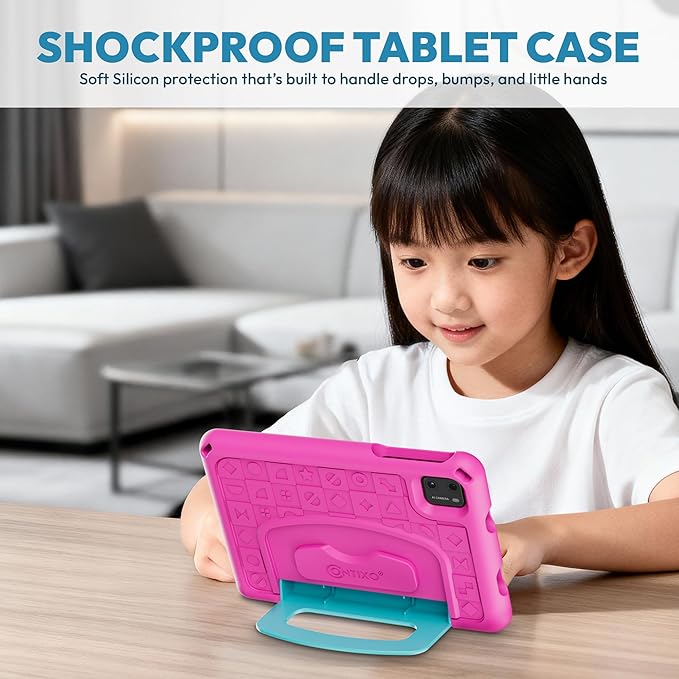 Contixo A7 Kids Tablet with 14 Apps, Lingokids & Epic, 7" HD Screen, Android 15, Parental Controls, WiFi, 3+32GB Storage, al Tablet for Kids Ages 3-12, Boys & Girls Gift, Pink