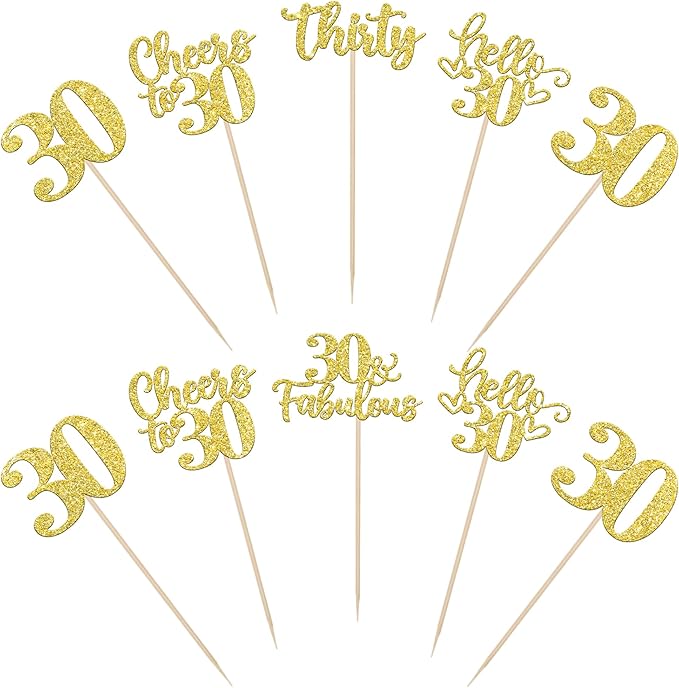 15PCS Happy 30th Birthday Centerpiece Sticks Hello 30 Fabulous Table Flower Centerpieces Sticks Thirty Cheers to 30 Years Floral Decoration for Happy 30th Birthday Party Centerpieces Sticks Gold