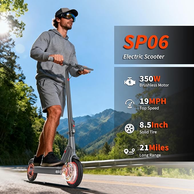 VOLPAM Electric Scooter, 350W/500W Powerful Motor, 8.5"/10" Solid Tires, 19/21Mph, 28/23/21/16 Miles Max Range, Dual Braking