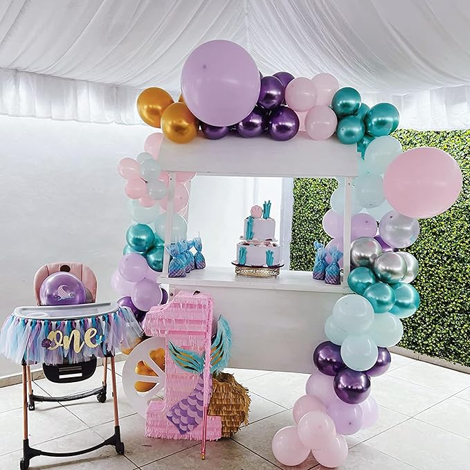 Togvu Mermaid Party Balloon Set, 60 Packs 12 Inches Metallic Purple Pink Green Blue Latex Balloons for Girls Birthday Decoration, Baby Shower, Birthday, Under The Sea Decorations QQ-5023